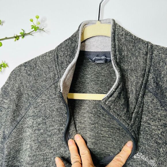 Eddie Bauer Grey Heathered Zip Neck Pullover Sweater Sweatshirt - Picture 4 of 8